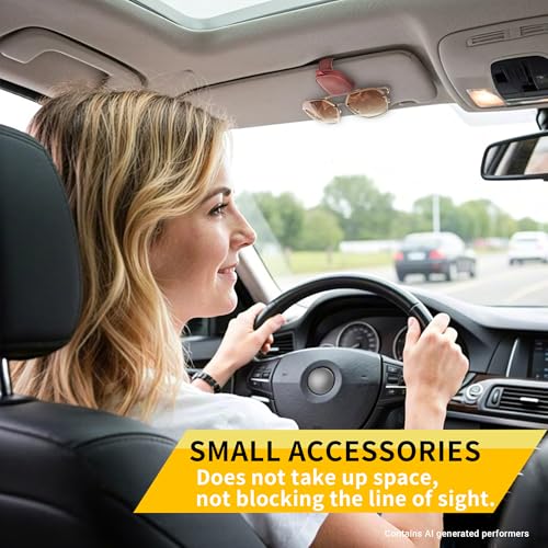 Image of Yuoyar 2 Packs Sunglasses Holders for Car Visor - Magnetic Leather Sunglasses Holder and Ticket Card Clip - Car Visor Accessories (Red)