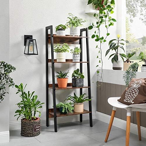 VASAGLE Ladder Shelf, 4-Tier Home Office Bookshelf, Freestanding Storage Shelves, for Living Room Bedroom Kitchen Balcony, Metal Frame, Easy to Assemble, Industrial, Rustic Brown and Black LLS054X01