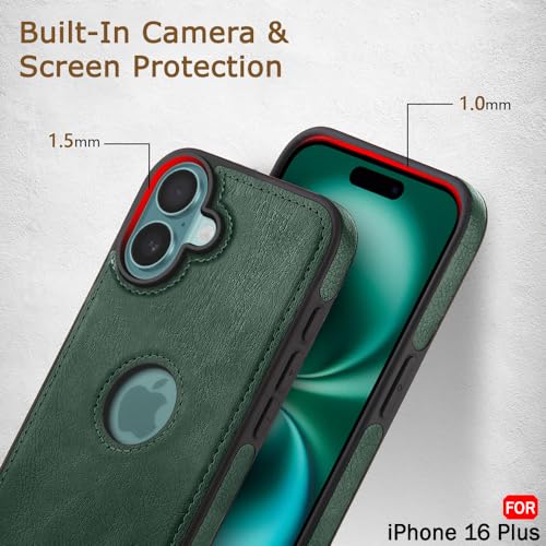 Image of TheGiftKart Genuine Leather Finish Back Cover Case for iPhone 16 Plus | Shockproof Design | Raised Edges for Camera & Screen Protection | Stunning Minimalist Design Cover for iPhone 16 Plus (Green)