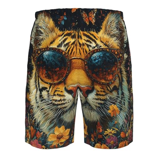 Men's Beach Shorts Board Casual Quick Dry Swim Trunks Holiday - Tiger Butterfly Hippie Vintage4