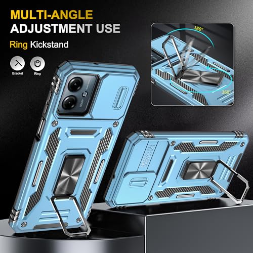 Image of Slide Camera Cover with Ring Holder Mobile Phone Case Cover for Motorola Moto G54 (Blue)