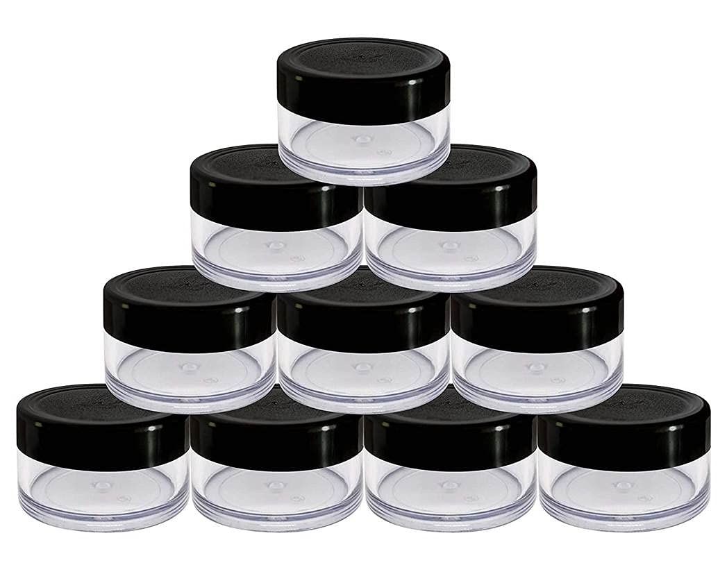 Empty Acrylic San Jar Transparent Cosmetic Container with Leakproof inner lids for Lip Balms, Lip Scrubs, Body Butters, Eyeshadow, Makeup & DIY cosmetics beauty products(Black, 8 grm) (Pack of 10)