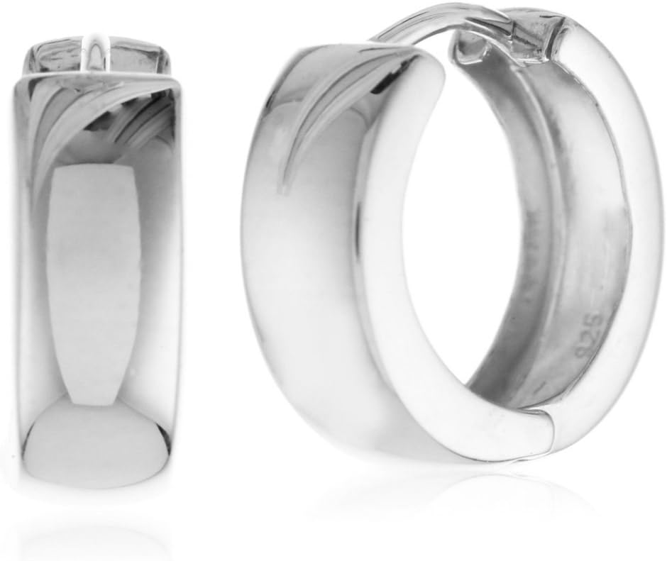 925 Sterling Silver Wide Huggie Hoop Earrings High Polished Shiny (0.6" Diameter)