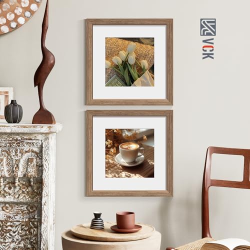 Image of VCK 12x12 Frame 5 Pack, Walnut Wood, 8x8 Mat, Glass, for Picture Prints