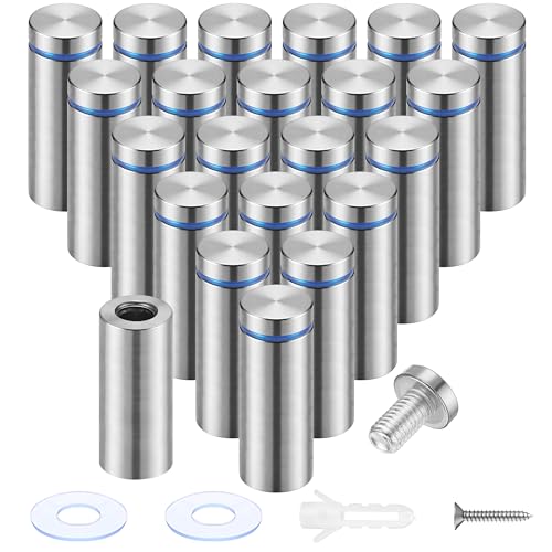 Image of Pelopy 24 Pcs Silver Sign Standoff Screws Advertising Screws Stainless Steel Wall Standoff Mounts Glass Acrylic Nail (3 /4 x 2 Inch)