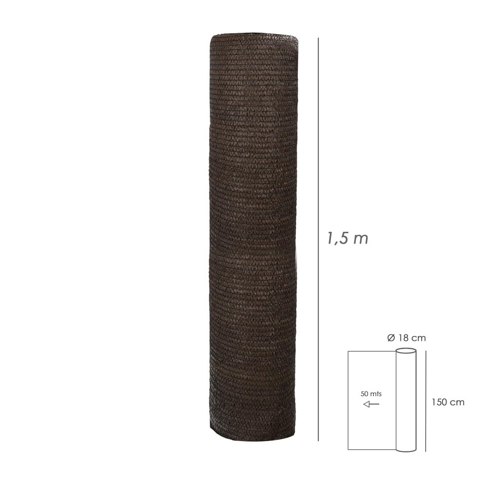 Malla Sombreo Rollo 1,5 x 50 Metros, Reduce Radiación, Protección Jardín y Terraza, Regula Temperatura, Color Marrón