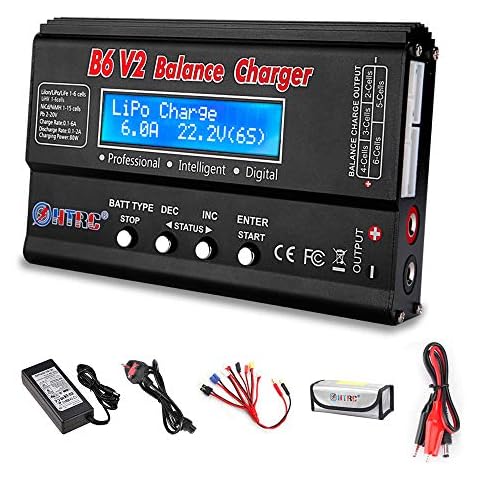 Haisito LiPo Battery Charger RC Car Balance Charger, 1S-6S Digital Discharger Battery Pack Charger AC/DC B6V2 80W 6A for Li-ion Life NiCd NiMH LiHV PB Smart Battery, Deans Connectors + Power Supply Cover