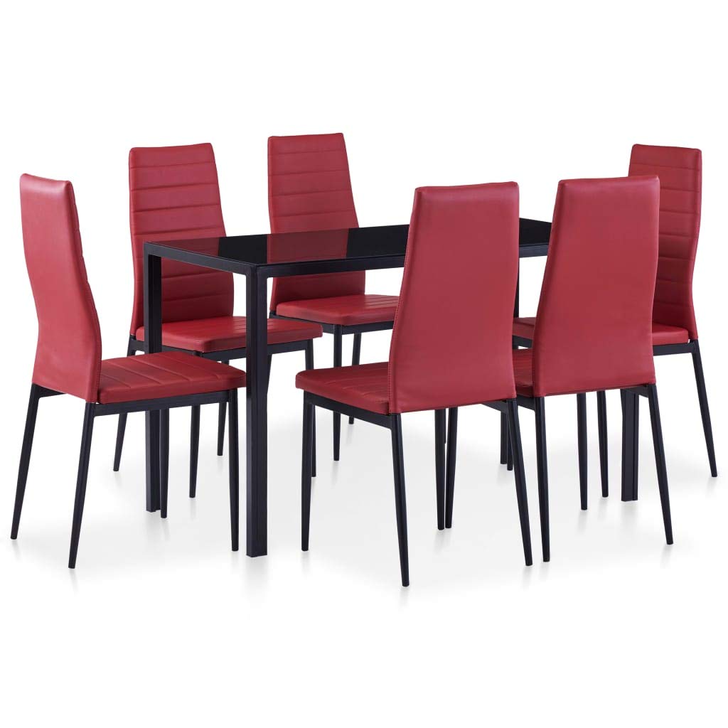 Set da pranzo da 7 pezzi, con tavolo in vetro temperato e 6 sedie, in similpelle, per sala da pranzo, cucina, soggiorno, salvaspazio, confortevole, design moderno
