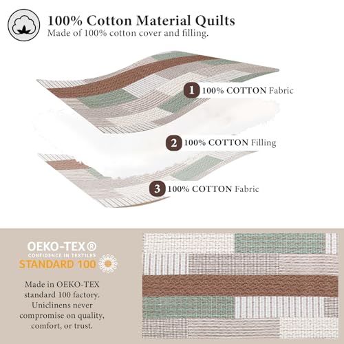 Edredón patchwork King de algodón Uniclinens en marrón y verde para cama elegante 6