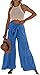 Womens Fashion High Waist Pleated Wide-Leg Pants Casual Loose Flare Palazzo Pant Beach Bell Bottom Lounge Trouser (Blue,XX-Large)