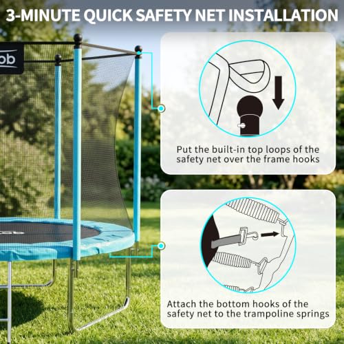 Image of AOTOB 8FT Trampoline with Safety Enclosure Net，Blue Outdoor Trampoline with Ladder, Heavy Duty Jumping Mat and Spring Cover Padding for Kids