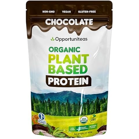 Opportuniteas Organic Plant Based Protein Powder, 20g Pea, Pumpkin, Rice Vegan Organic Protein Powder Without Sugar, Creamy Chocolate, 1 Lb Cover