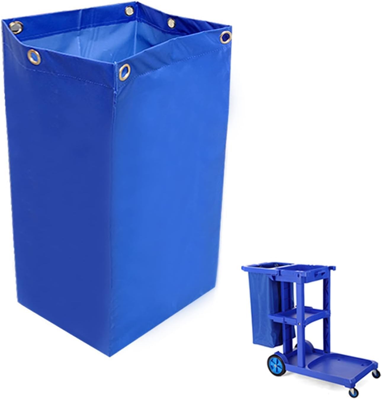 THE WHITE SHOP Replacement Janitorial Cart Bag-16 x 11 x 27inches, High Capacity Waterproof Thickened Housekeeping Commercial Janitorial Cleaning Cart Bag with 6 Brass Grommets, 23 Gallon (Blue)