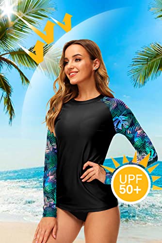 Women Upf 50+ Rash Guard Long Sleeveuv Spf Swim Shirts Swimwear Top S Green Leaves #TOP1