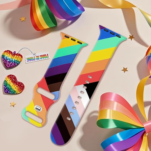 Image of wipalor Pride Rainbow Band Fit Apple Watch Bands for Women 46mm 44mm 45mm 42mm 49mm, Sport Silicone iWatch Bands for Rainbow iPhone Watch Series 10 9 8 7 SE 6 5 4 3 2 1 Ultra-Pride
