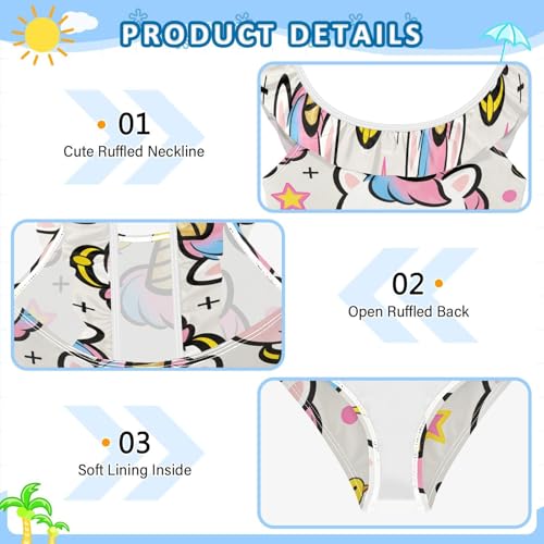 Maillot de bain fille licorne respirant blanc motif arc-en-ciel pour piscine - 4