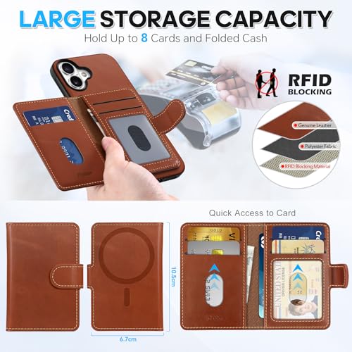 Coque en Cuir iPhone 16 Plus Étui Porte-Cartes Wallet Case Marron - 5