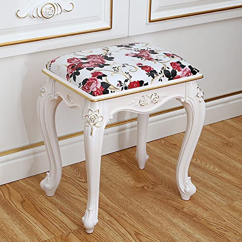 Asiento de maquillaje barroco blanco de alta gama con patas estables de madera de caucho 2