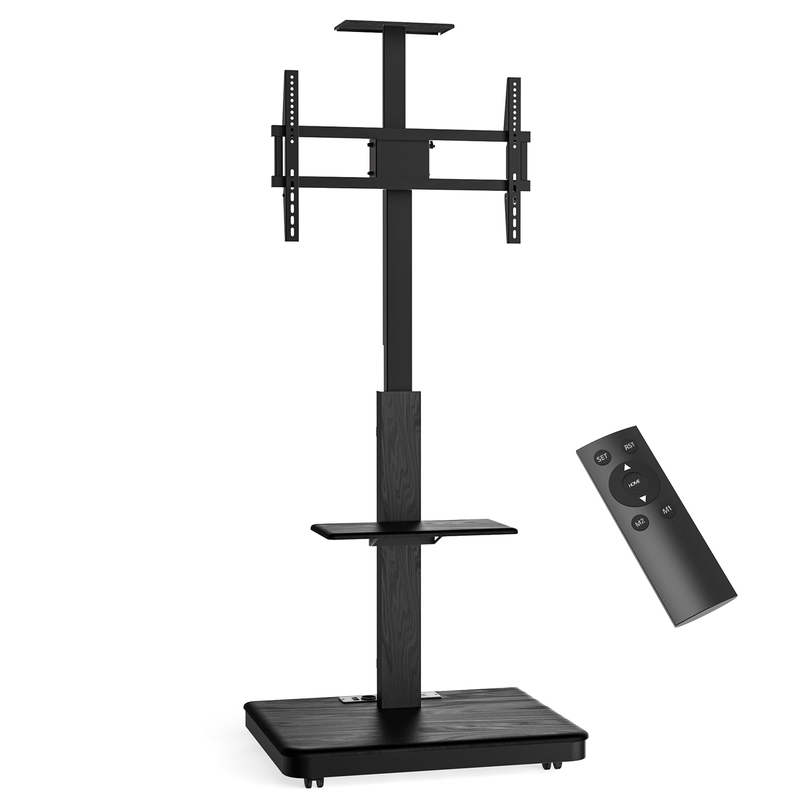 Elite mobiler, elektrischer TV Ständer für 40-86 Zoll und max. 60 kg, motorisierter TV Lift mit stufenloser Höheneinstellung via Fernbedienung, max. VESA 600x400, mit Ablagen und Steckerleiste