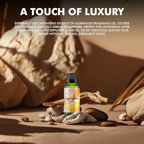 Image of Esslux Agarwood Fragrance Oil - 100% Pure Natural Oud Oil for Diffuser, Candles & Soap Making | Rich, Earthy Aroma for Relaxation & Aromatherapy | Therapeutic Grade - 10ML