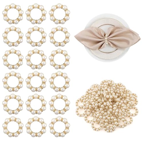 Pearl Napkin Rings 60Pcs, Elegant Rhinestone Imitation Beaded Serviette Buckles,