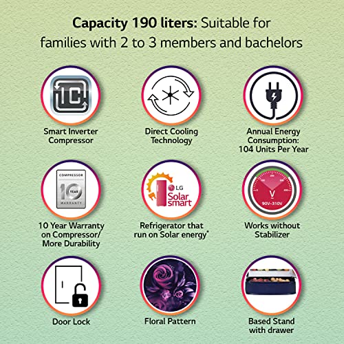 Image of LG 190 L 5 Star Direct-Cool Smart Inverter Compressor Single-Door Refrigerator ( a€ŽGL-D201ABEZ , Blue Euphoria , Base stand with drawer), Free 1 Year Extended warranty