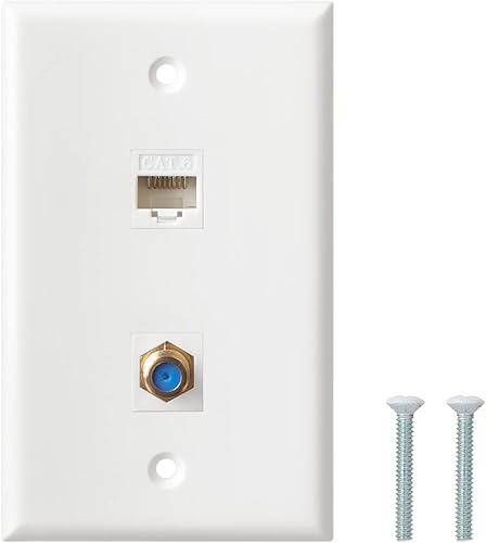 Vista 9 de Placa de pared coaxial Ethernet, 2 puertos Cat6 Keystone hembra a hembra, 1 puerto tipo F conector coaxial Keystone placa de pared - Blanco