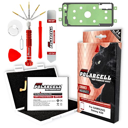 PolarCell Batterie pour Samsung Galaxy A50 | 4200 mAh | SM-A505F EB-BA505ABU | avec kit d'outils et adhésif d'étanchéité | A30 SM-A305F SM-A305GN | A30s...