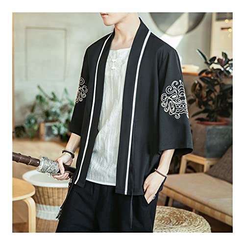 QXZ-WOLFBERRY Vintage Dragon Phoenix Embroidery Kimono Cardigan Coat Japanese Samurai Clothing Men Yukata Haori (Color : Black7, Size : X-Large) QXZ-WOLFBERRY Vintage Dragon Phoenix Embroidery Kimono Cardigan Coat Japanese Samurai Clothing Men Yukata Haori (Color : Black7, Size : X-Large)