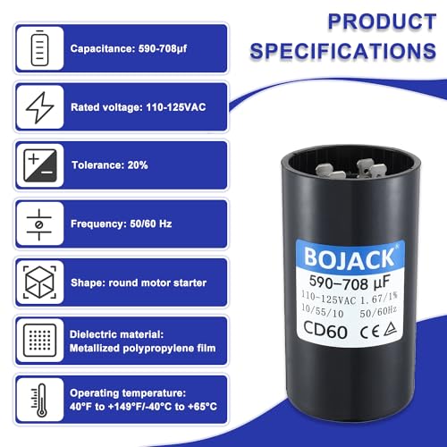 BOJACK 590-708 Uf/Mfd 50/60 Hz 110-125 Vac Universal Round Start Capacitor Peças De Reposição Elétri