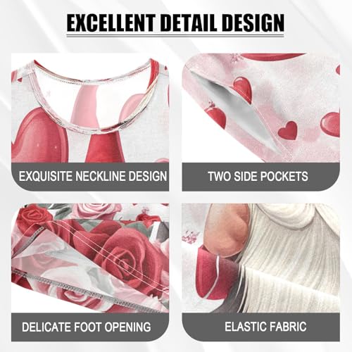 ALAZA Gnomes Rose Flower Balloon Valentines Pajamas Set Short Sleeve Cotton Sleepwear Summer Pjs 2 Piece 5-14Y4