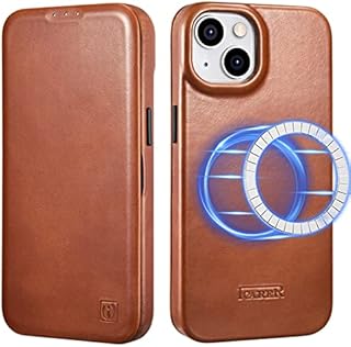 ICARER Leather Case for iPhone 14 Plus 2022, 100% Genuine Leather Flip Case with Card Slot, Magnetic Flip Wallet Cover Compatible with Mag-Safe and Wireless Charging for iPhone 14 Plus 6.7 inch-Brown