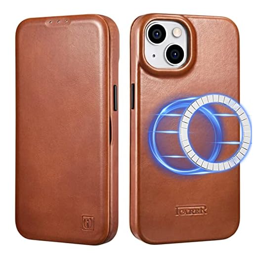 ICARER Lederhülle für iPhone 14 Plus 2022, Echte Leder Hülle Tasche Handytasche Case mit Kartensteckplatz Magnetflip Wallet Kompatibel mit Mag-Safe und Kabelloses Laden für iPhone 14 Plus 6,7-Braun