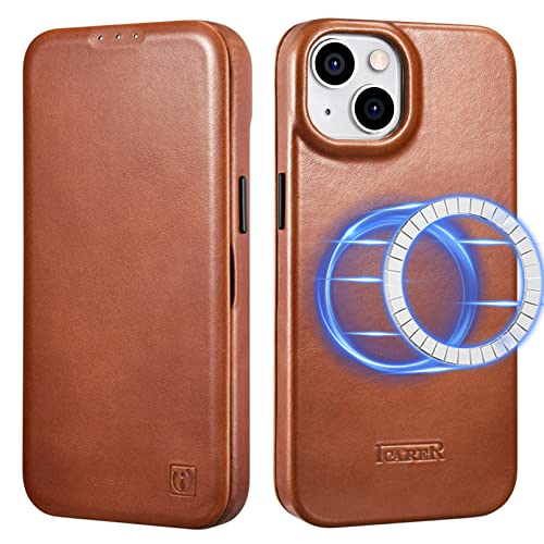 Coque iPhone 14 Plus en cuir véritable ICARER marron luxe
