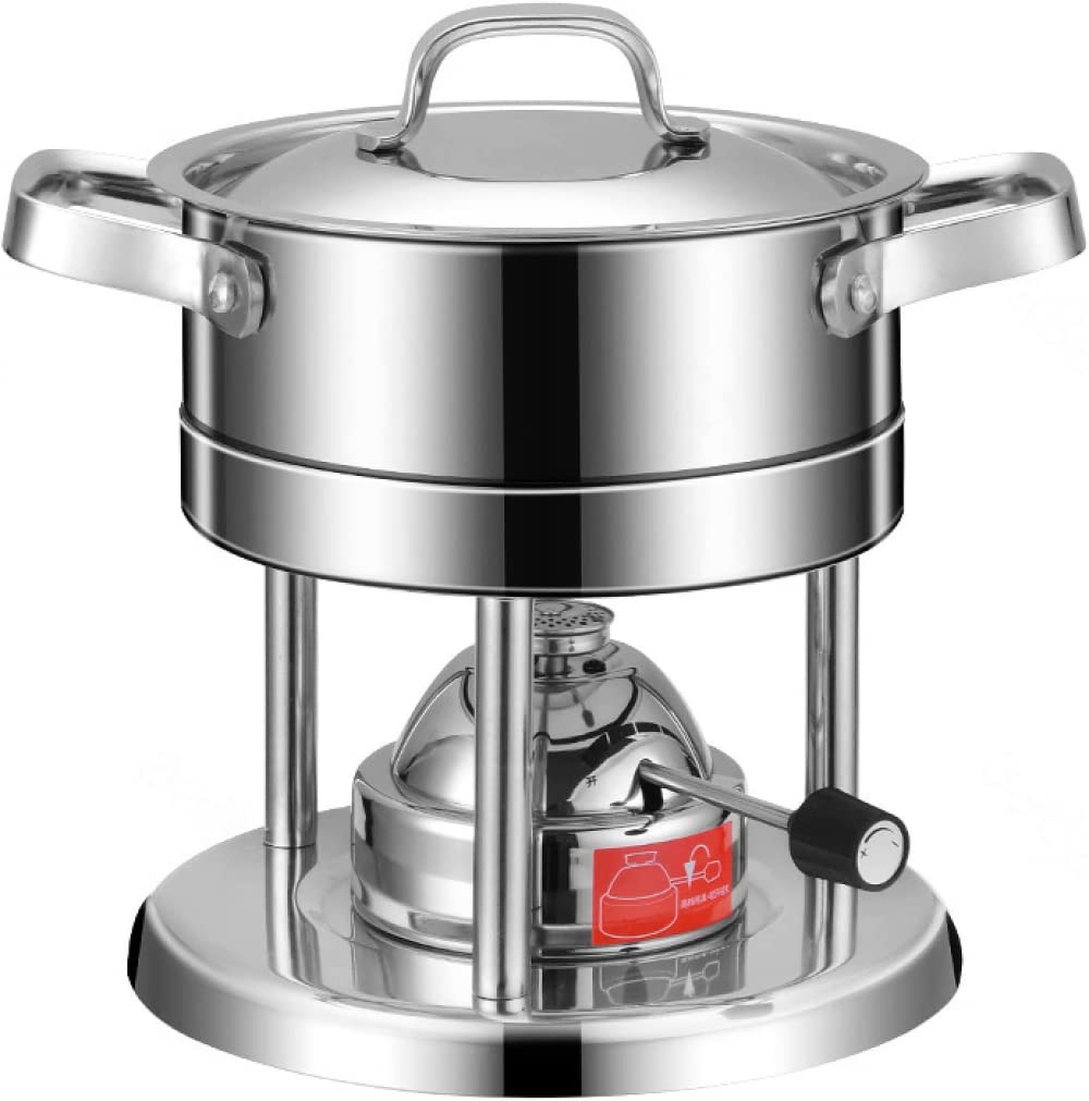 Spirituskocher Mit Topf,Tragbare Spirituskocher,Mini Alkohol Herd Spiritusbrenner Mit Suppentopf,für Indoor Und Camping-Silver