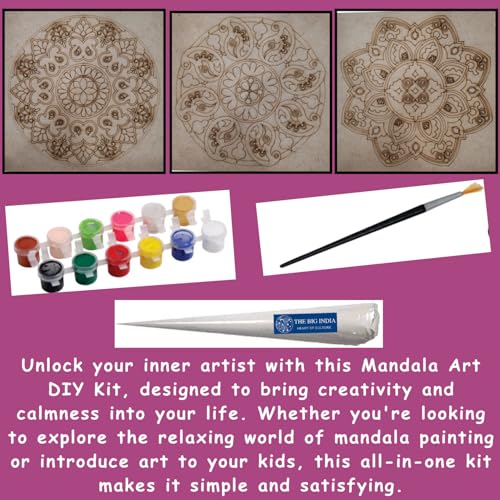 Image of Mandala Art Kit | 3 Premarked MDF Boards, 12 Acrylic Colors & 1 Ceramic Cone | DIY Painting Set for Kids & Adults | Mandala Dot Art & Home Decor Craft Kit