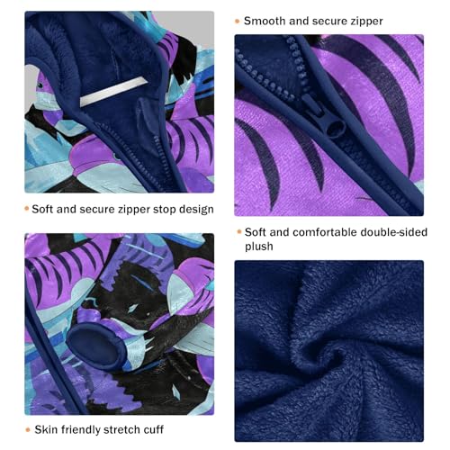 Purple Dolphins Toddler Fleece Jacket Girl Boys Hooded Fleece Jacket Coat Warm Outwear Zip-up 3-10T3