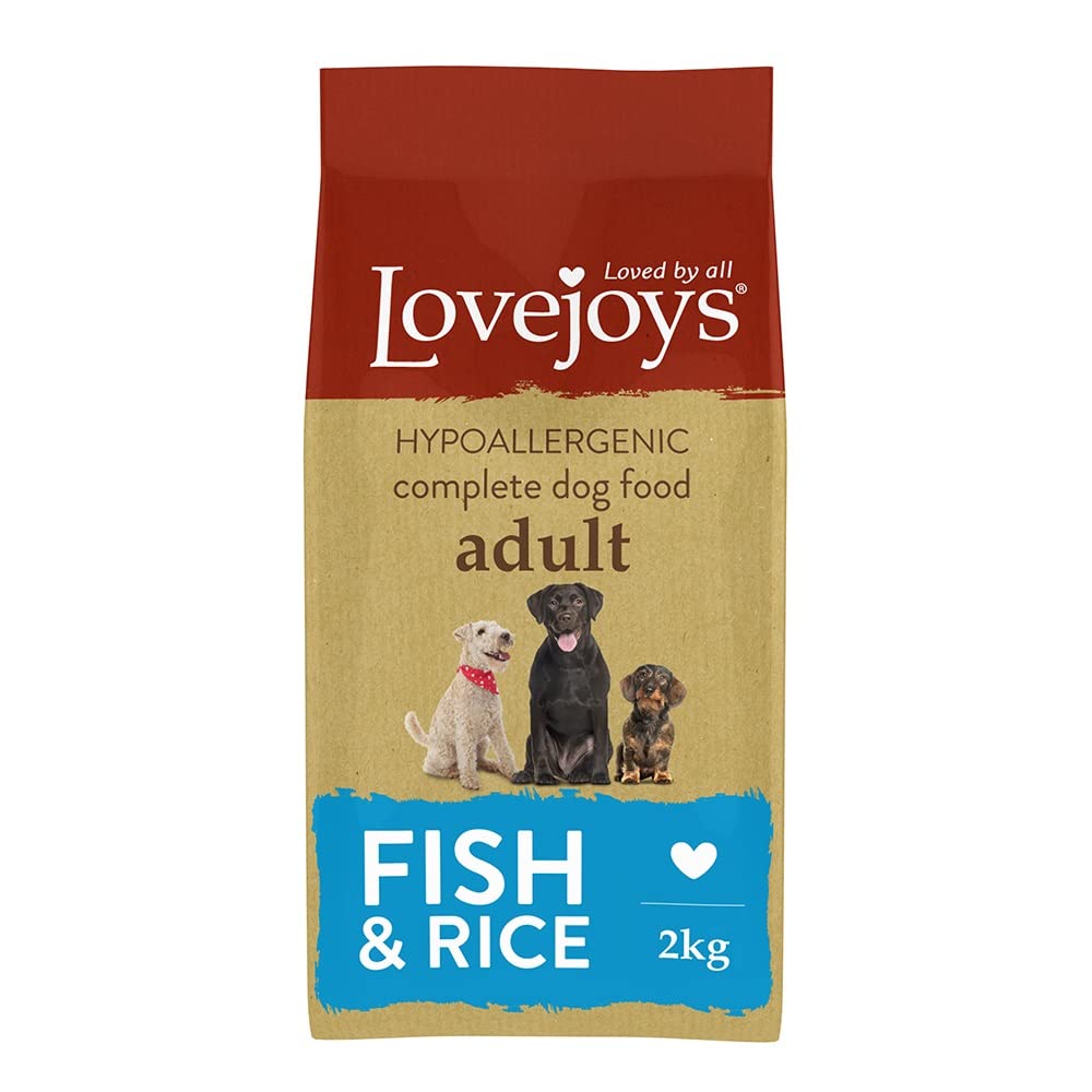 Lovejoys Complete Dry Dog Food Hypoallergenic Recipe, Fish & Rice, 2kg - Wheat-Free Dried Dog Biscuits and Sensitive Dog Food Dry