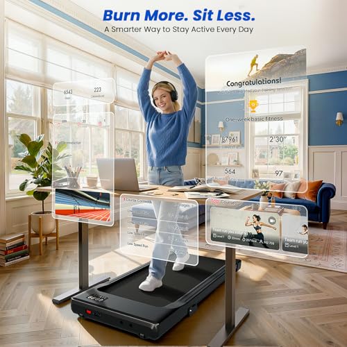 Image of DeerRun Under Desk Walking Pad Treadmill for Home & Office, 6% Manual Incline, 2.5 HP, 0.6-3.8 MPH Walking Speed, 300 lb Capacity, App & Remote Control