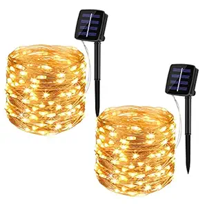 BINZET Solar String Lights Outdoor, 33Ft 100LEDs Waterproof Decorative Copper Wire String Lights for Party, Patio, Garden, Gate, Yard, Christmas (Warm White,2 Pack)