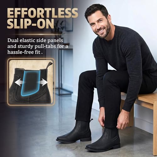 Image of J's.o.l.e Ankle Cowboy Boots for Men Square Toe Chelsea Boots Mens Casual Retro Stylish Boots