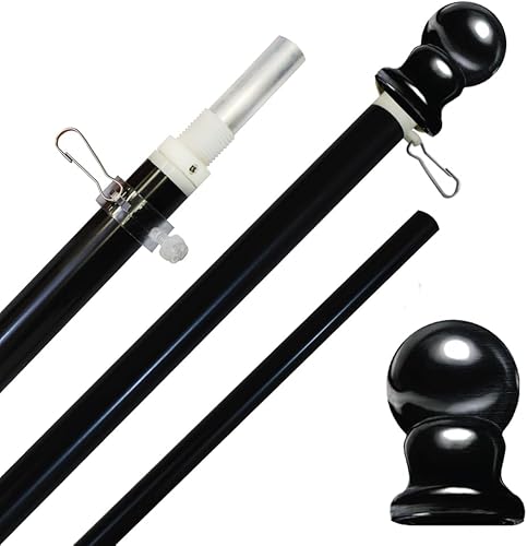 Mástil de bandera giratorio de 6 pies, asta de bandera negra y adorno negro, poste de bandera giratorio sin enredos para colgar en la pared al aire