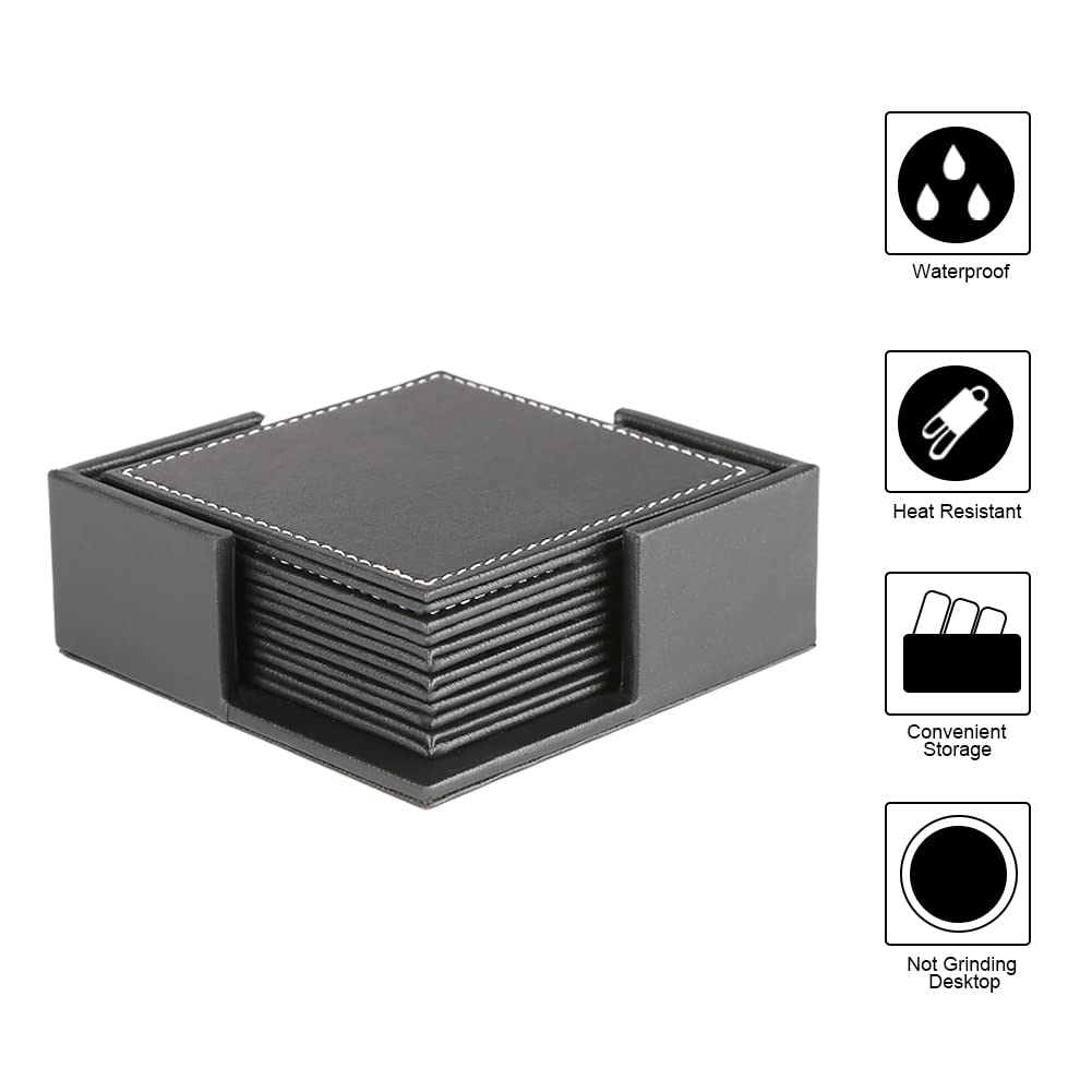 KINGFOM Juego de 6 Posavasos de Piel Negro