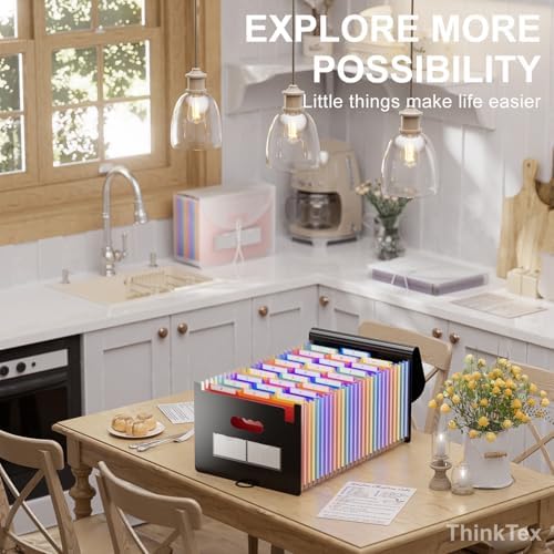 ThinkTex 26 Pockets File Folder, A4 Accordion File Organizer, Letter Size Expandable File Folders, Accordion Folder Paper Coupon Bill Receipt Organizer with 3 A-Z Alphabet Colored Tabs - 5