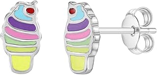925 Sterling Silver Multicolor Enamel Ice Cream Cone Stud Earrings for Little Girls and Preteens - Mini Food Themed Jewelry for Little Girls - Unique Jewelry Pieces for Young Girls Collection