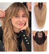 HAIRCUBE 16 inch Hair Toppers for Women Real Human Hair 9x9inch Large Base with Bangs,Top Hair Pi...