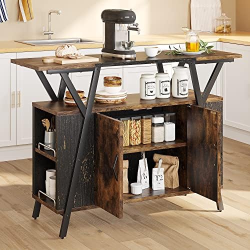 Bestier Kitchen Island with Storage Cabinet, Coffee Bar Cabinet Buffet Table Kitchen Sideboard with Adjustable Shelves for Dinning Room Living Room Entryway Hallway, Rustic Brown
