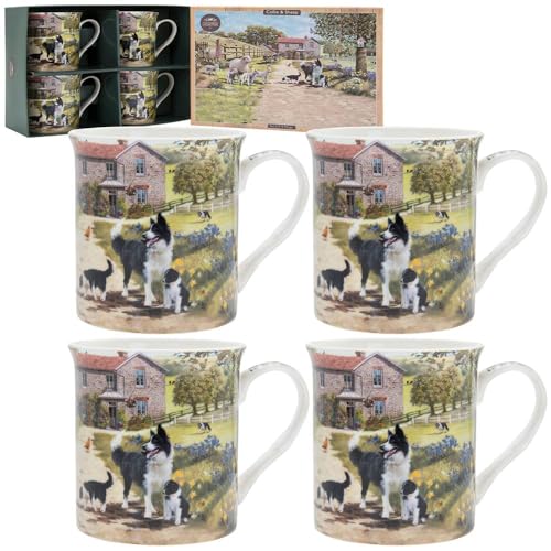Image of Macneil Collie Sheepdog Sheep Set of 4 Palace Shape Mugs Boxed New 2020 Design