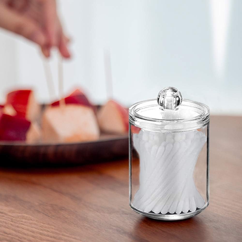4 Pack 10oz Plastic Cotton Swab Ball Pad Holders,Clear Acrylic Jars with Lids,Plastic Apothecary Jar Make up Organizer Container for Cotton Swab,Cotton Rounds,Cotton Ball,Floss Picks,Bath Salts