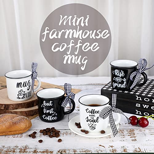 Romooa 4 Pieces Mini Coffee Mugs Farmhouse Coffee Cups Ceramic Espresso Mug Set With Handle Tiered Tray Decor Coffee Bar Coffee Station Centerpieces Housewarming Birthday Gift For Coffee Lovers #TOP2